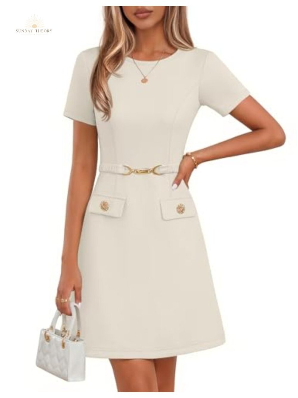 Women's Business Casual A-Line Mini Dress Short Sleeve Crew Neck Work Office